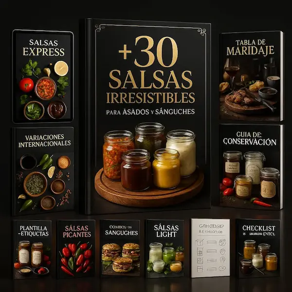 Mockup del Manual Gourmet de Salsas Premium con todos los bonos